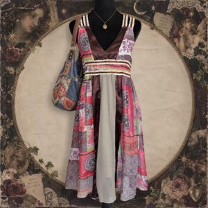 Vintage Y2K Patchwork Fairycore Midi Dress from Ever-Pretty Sz Medium